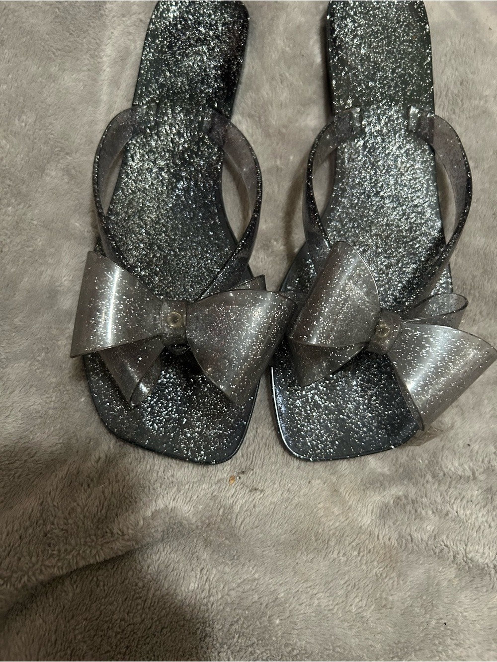 Glitter Bow Jelly Flats - Black